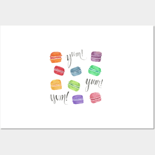 Yum! Rainbow Macarons Watercolor Illustration Posters and Art